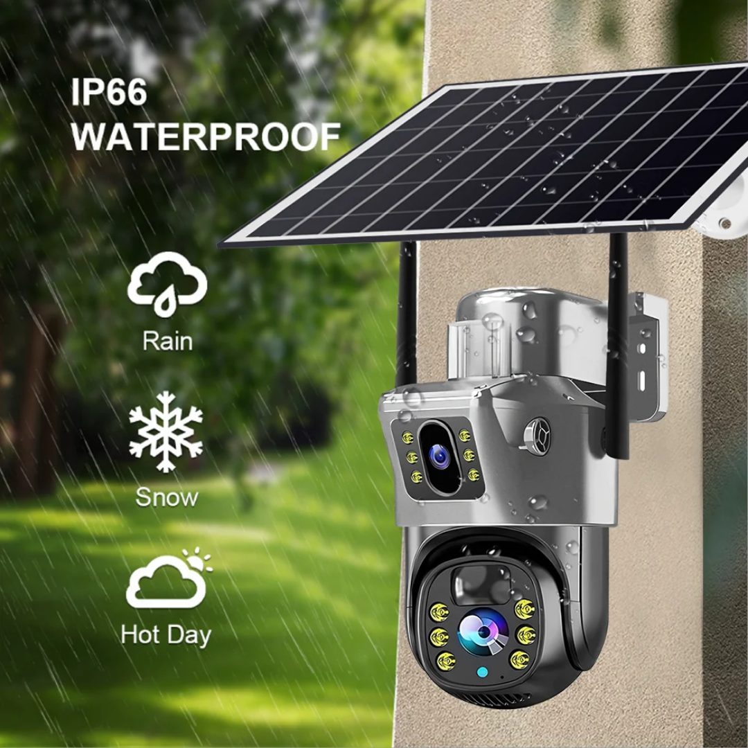 Solar Battery Smart Camera (HD 4MP + 4MP) – Dual Lens PTZ, Solar Powered & 4G/WiFi Enabled